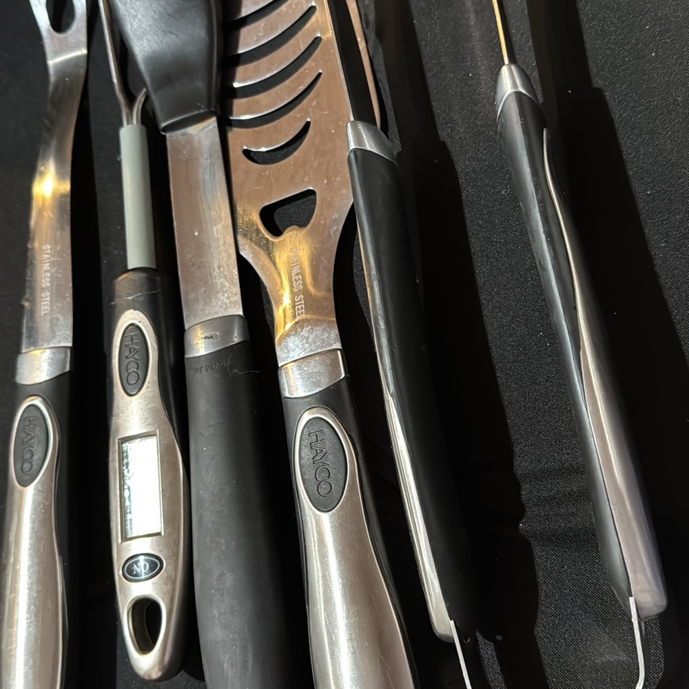 Stainless Steel BBQ Tool Set - Black and Silver